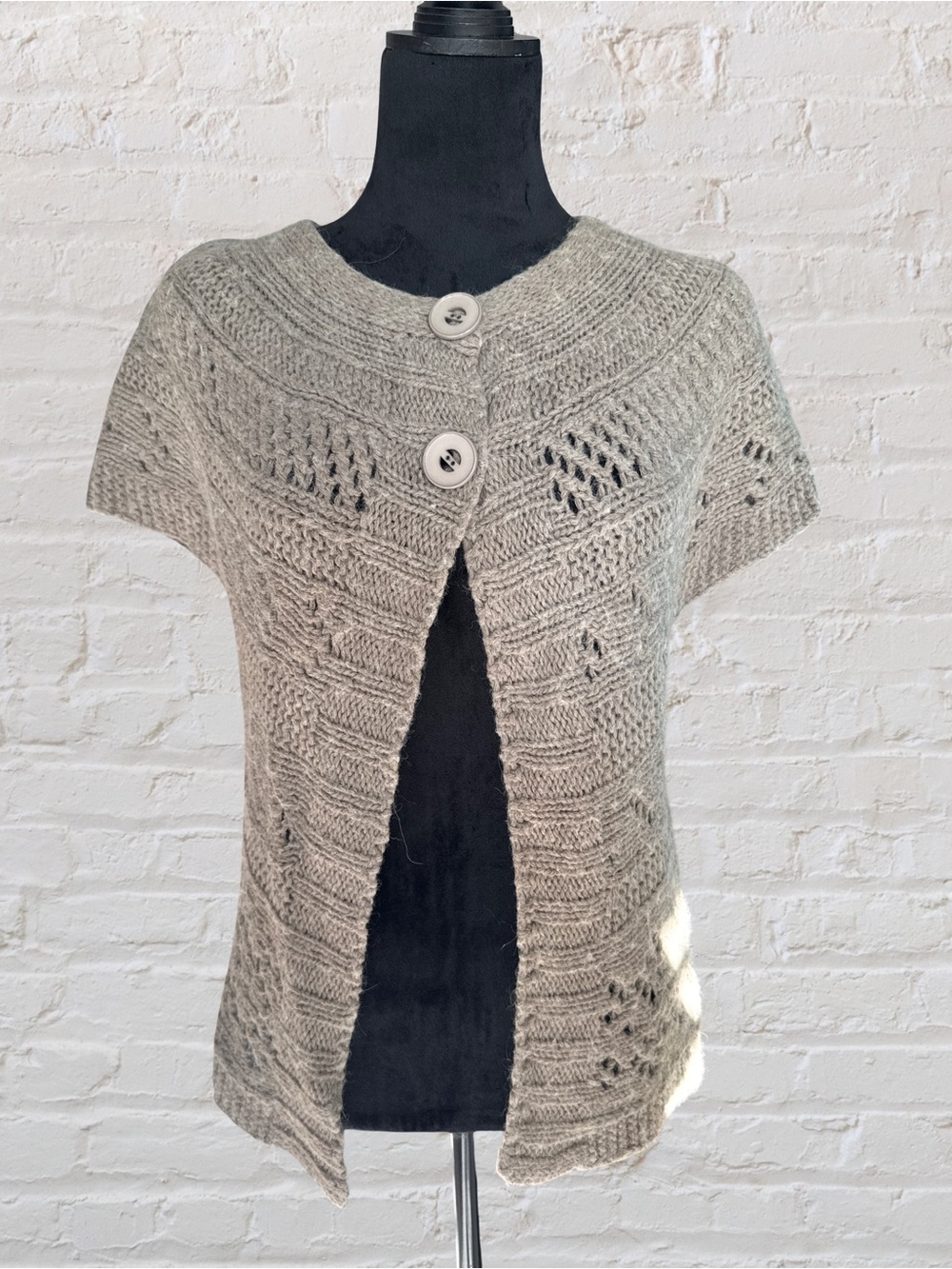 Lolita Light Gray Short-Sleeve Knit Button-Front Cardigan